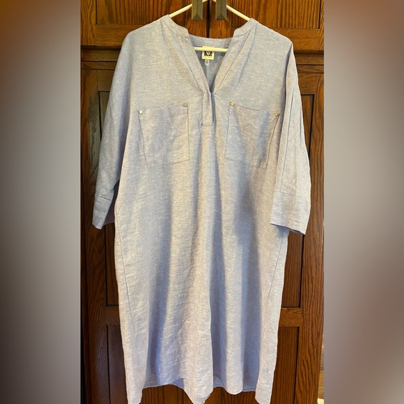Anne Klein Linen/Viscose blend, light blue Dress, Beach Cover, Caftan, Size 12 - Picture 3 of 10